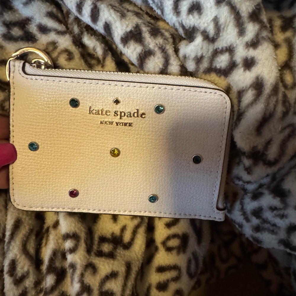 Kate Spade White Card Holder with Jewel Accents